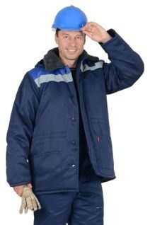 Куртка "БРИГАДИР" зимняя мужская с меховым ворот. синий с васильковым и СОП